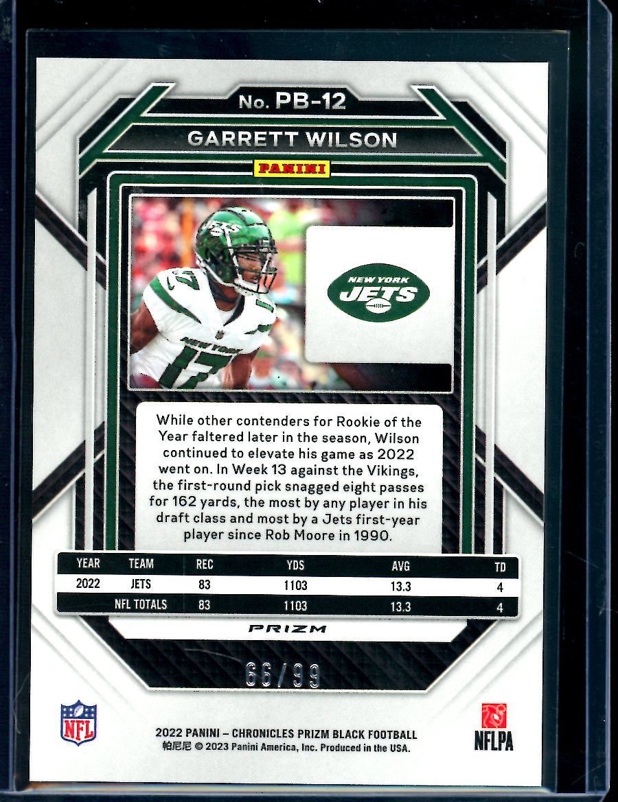 2022 Panini Chronicles Prizm Black Garrett Wilson Rookie Red /99