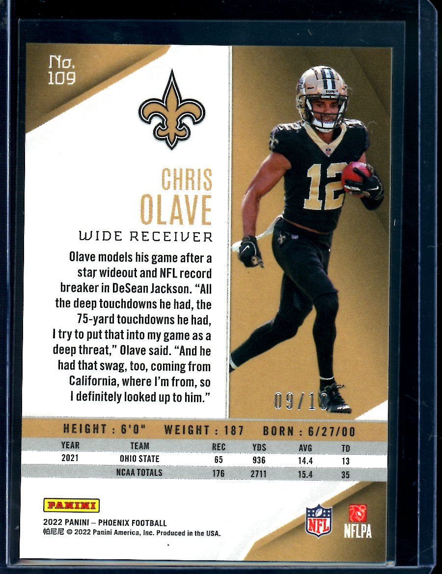 2022 Panini Phoenix Chris Olave Rookie Black /10 Saints - Trading Card Market