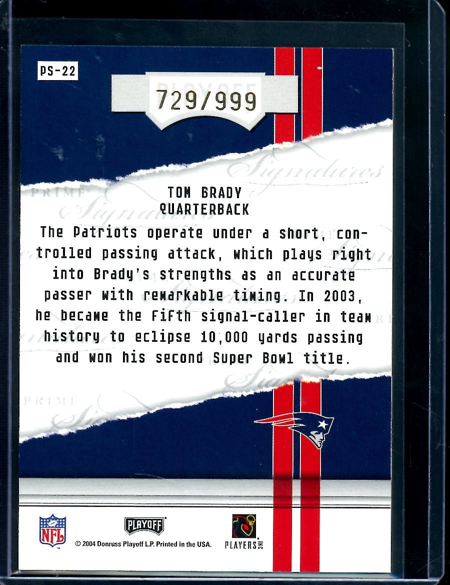 2004 Panini Honors Tom Brady Prime Signatures /999 Patriots
