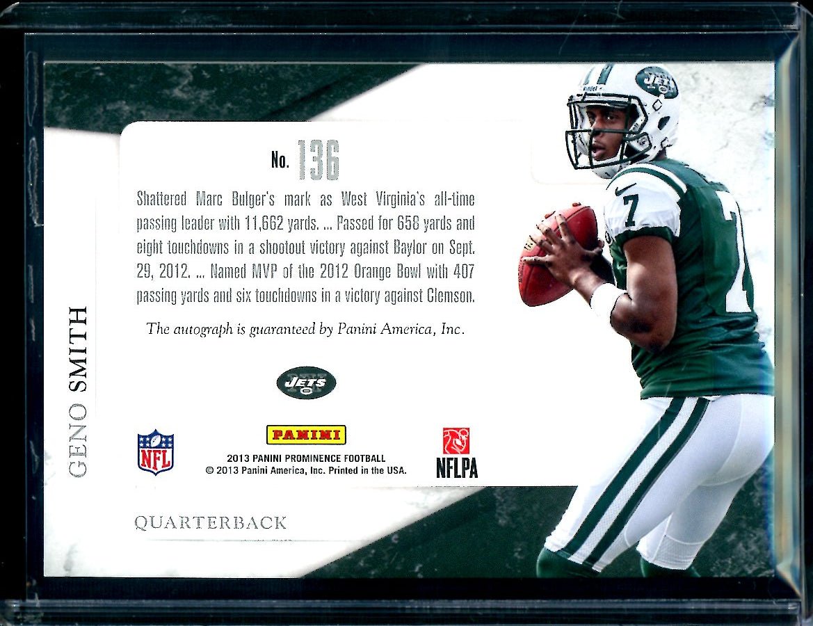 2013 Panini Prominence Geno Smith Rookie Patch Auto /100 Jets - Trading Card Market