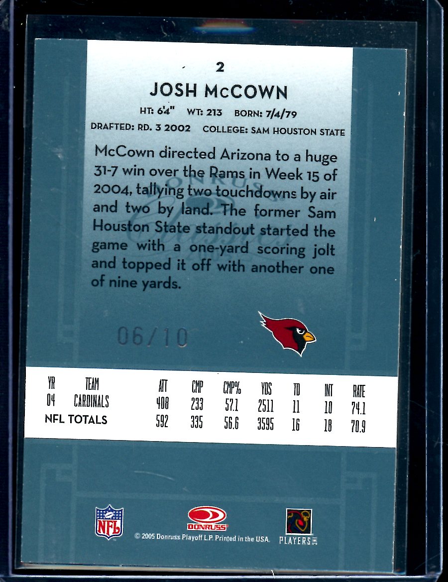 2005 Panini Classics Josh McCown Timeless Tributes /10 Cardinals
