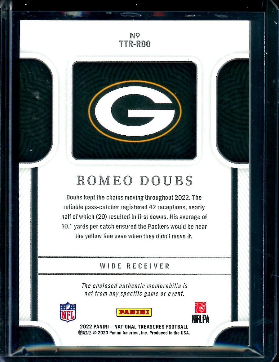 2022 Panini National Treasures Romeo Doubs Rookie Tremendous Treasures Patch /25 Packers - Trading Card Market