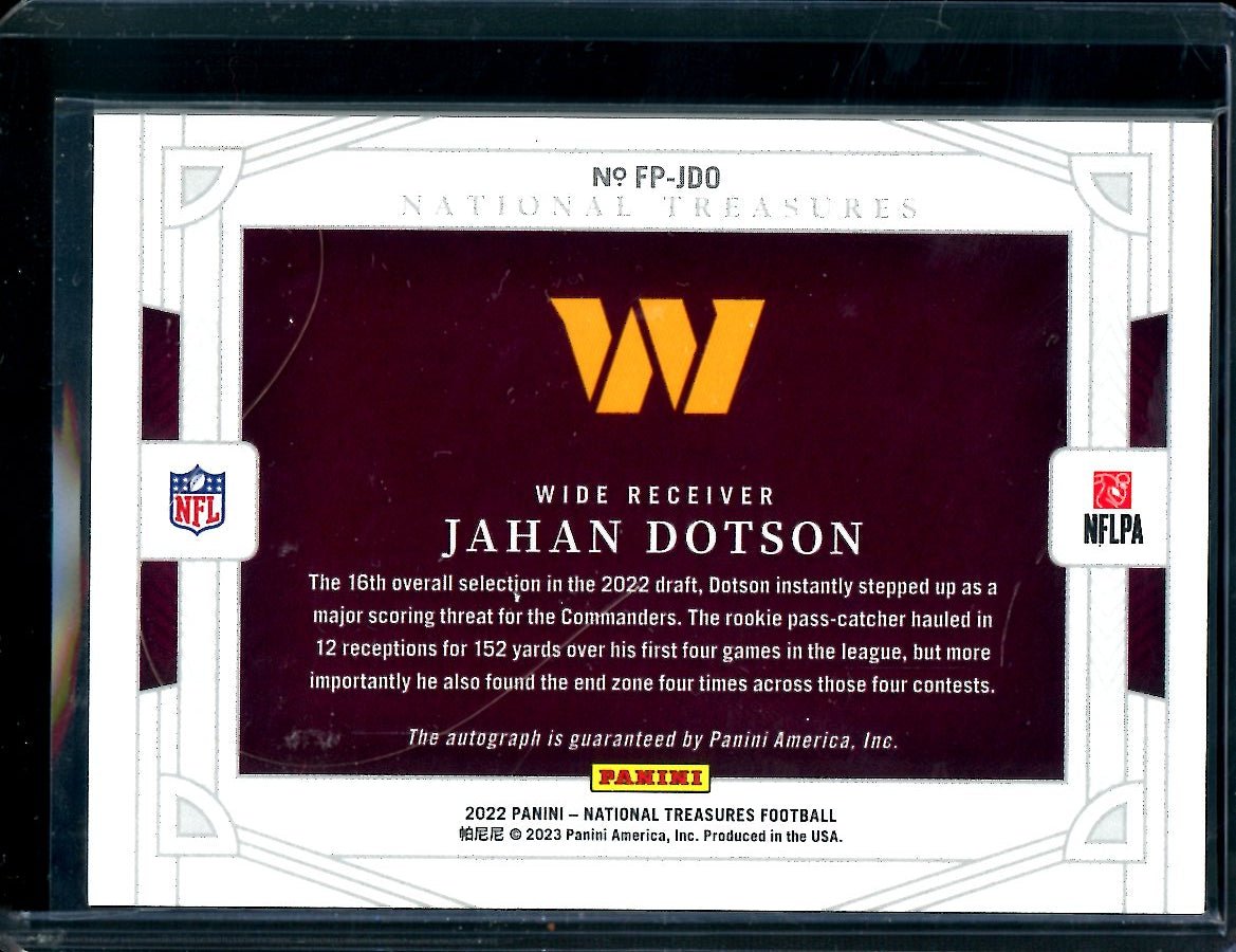 2022 Panini National Treasures Jahan Dotson Rookie Field Pass Auto /25 Commanders - Trading Card Market