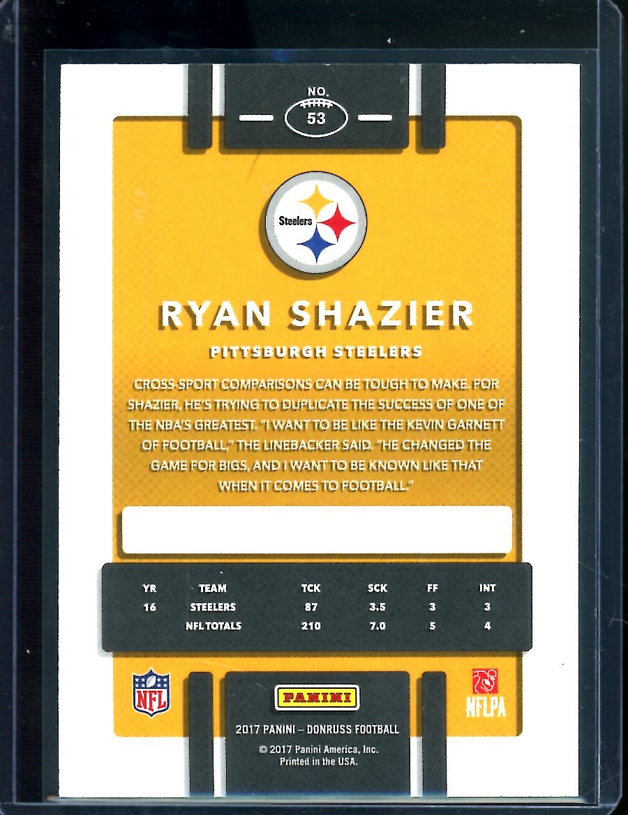 2017 Panini Donruss Ryan Shazier Press Proof Black /10 Steelers - Trading Card Market