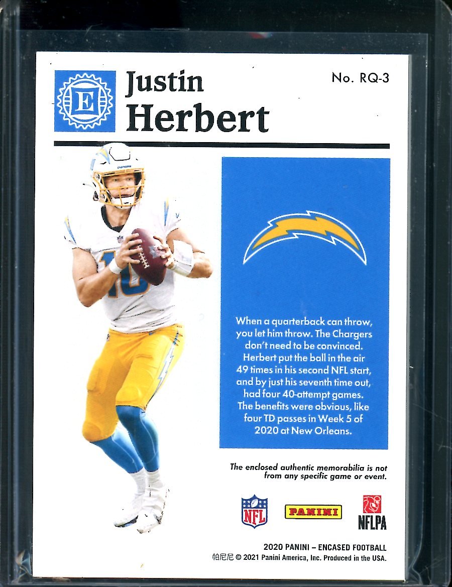 2020 Panini Encased Justin Herbert Rookie Quad Memorabilia /50 Chargers - Trading Card Market
