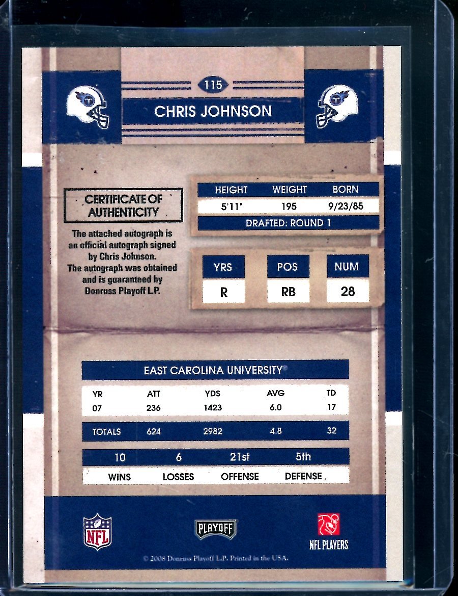2008 Panini Contenders Chris Johnson Rookie Ticket Auto Titans - Trading Card Market