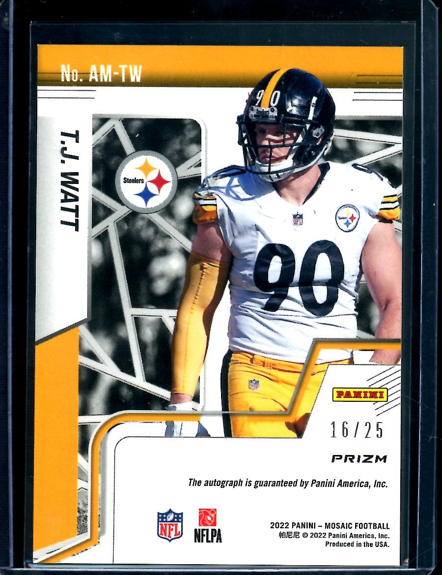 2022 Panini Mosaic T.J. Watt Auto White /25 Steelers - Trading Card Market