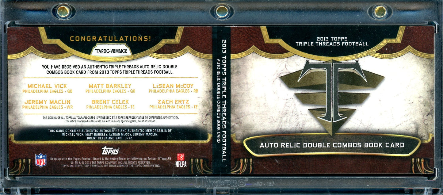 2013 Topps Triple Threads Michael Vick/Matt Barkley/LeSean McCoy/Jeremy Maclin/Brent Celek/Zach Ertz Auto Relic Double Combos Booklet /27 Eagles - Trading Card Market