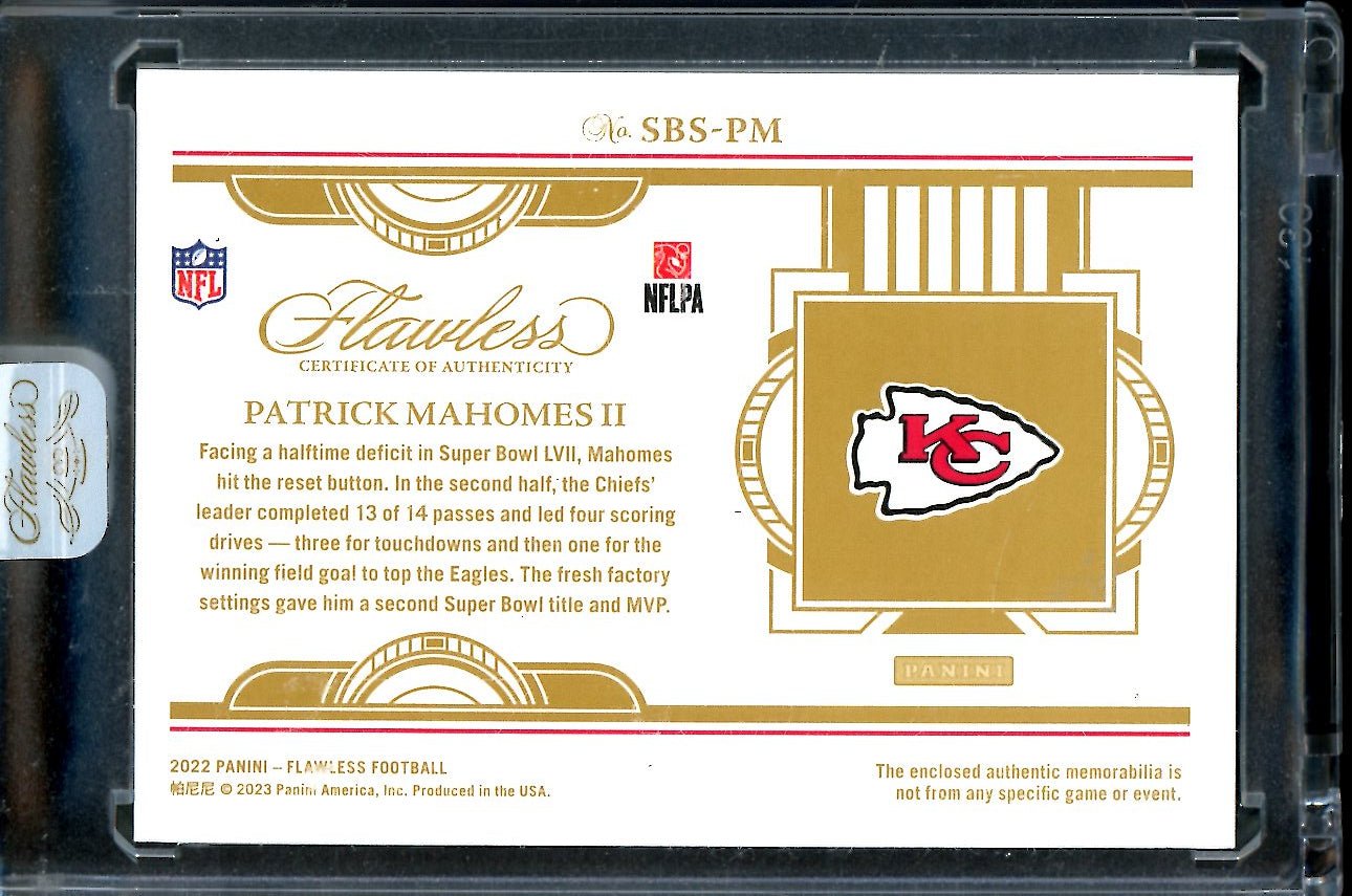 2022 Panini Flawless Patrick Mahomes Super Bowl LVII Patch /25 Chiefs