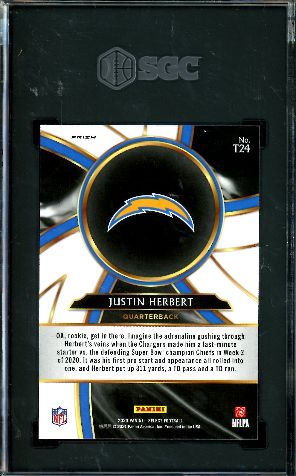2020 Panini Select Justin Herbert Rookie Turbocharged Silver SGC 10 Chargers - Trading Card Market