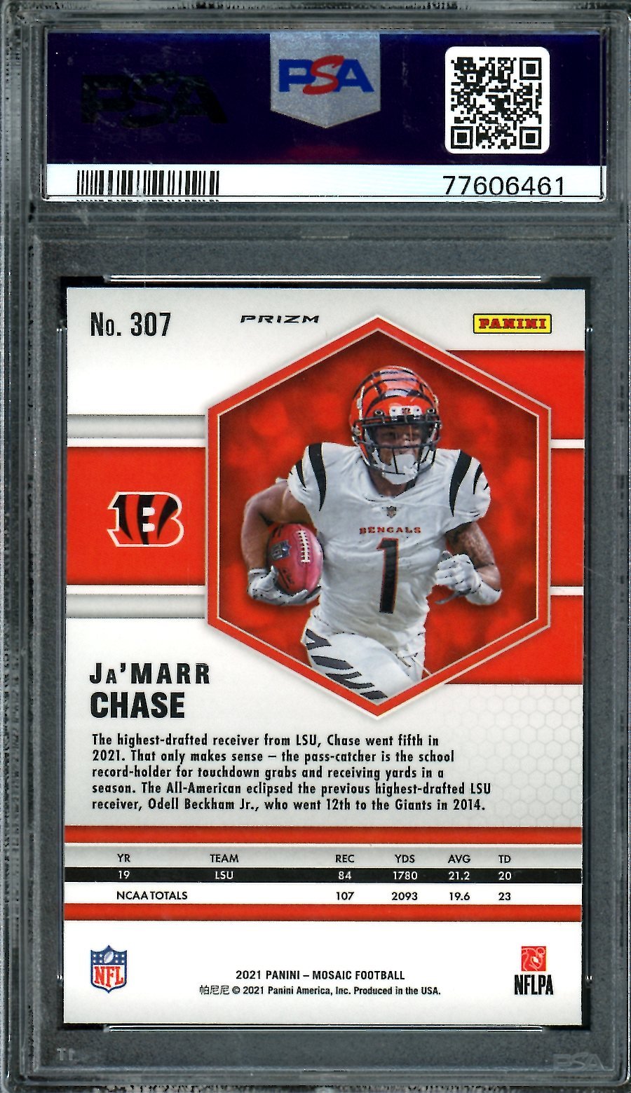 2021 Panini Mosaic Ja'Marr Chase Rookie Reactive Yellow PSA 10 Bengals - Trading Card Market