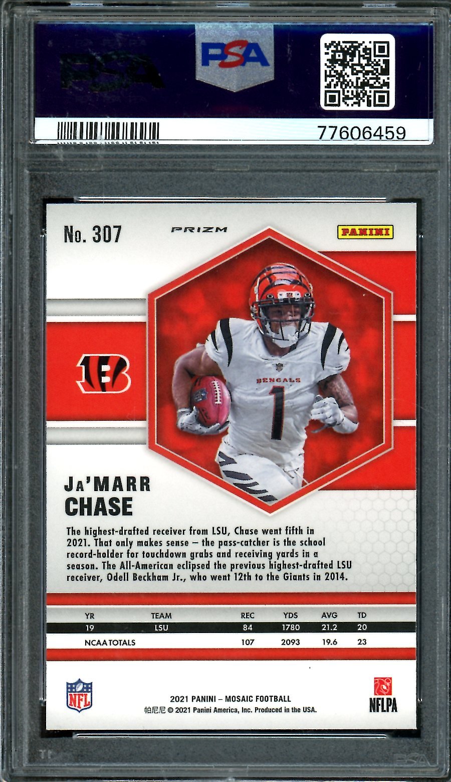 2021 Panini Mosaic Ja'Marr Chase Rookie Red/Green Choice PSA 10 Bengals