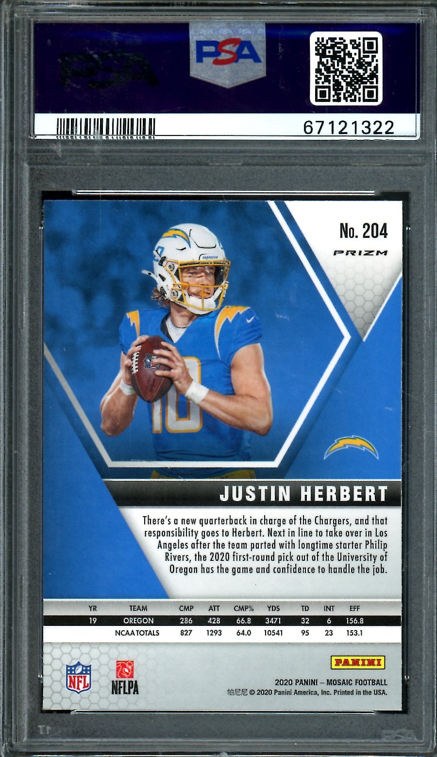 2020 Panini Mosaic Justin Herbert Rookie Reactive Orange PSA 9 Chargers - Trading Card Market