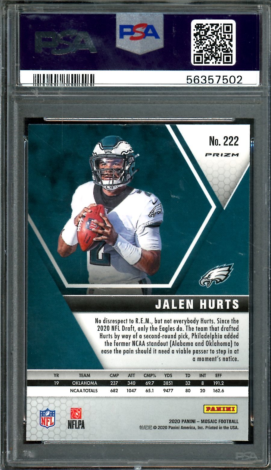 2020 Panini Mosaic Jalen Hurts Rookie Camo Pink PSA 10 Eagles - Trading Card Market