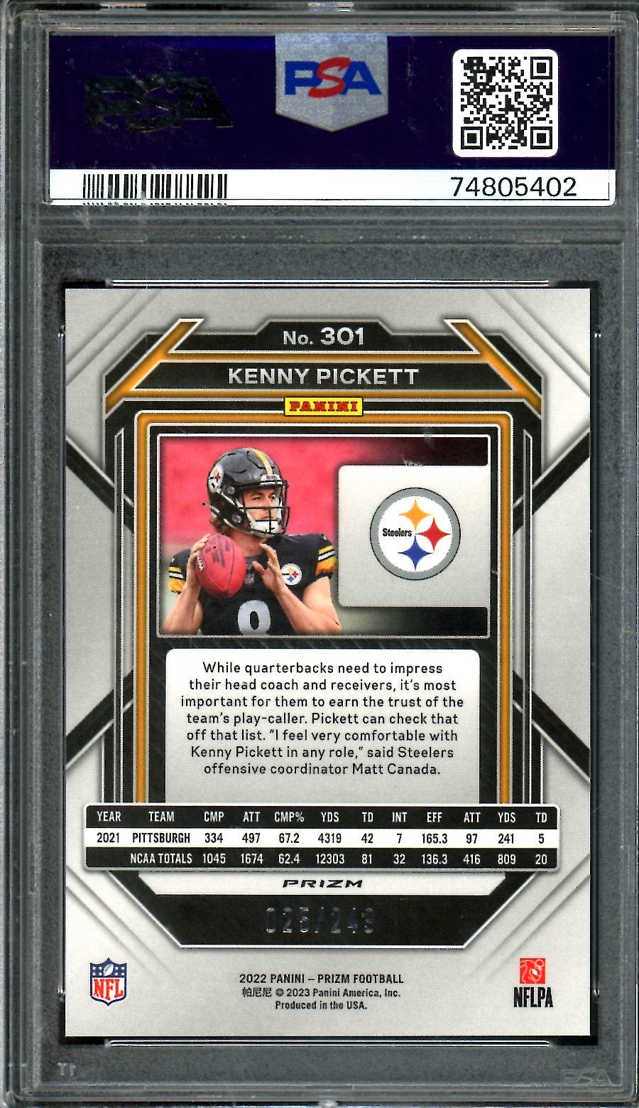 2022 Panini Prizm Kenny Pickett Rookie Orange Prizm /249 PSA 9 Steelers - Trading Card Market
