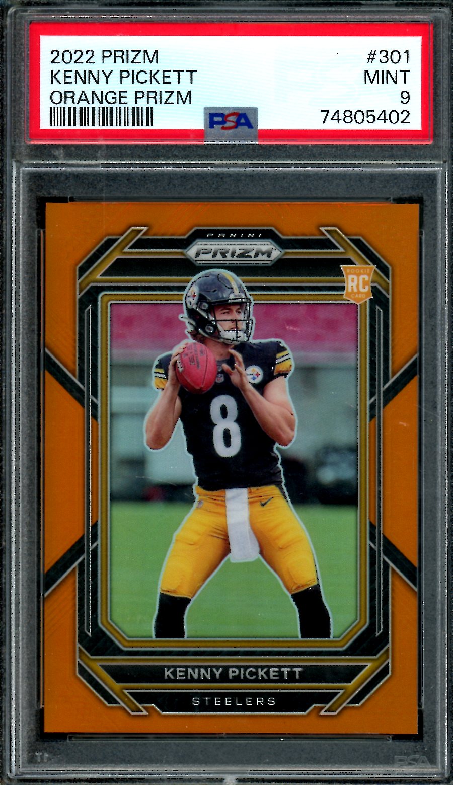 2022 Panini Prizm Kenny Pickett Rookie Orange Prizm /249 PSA 9 Steelers
