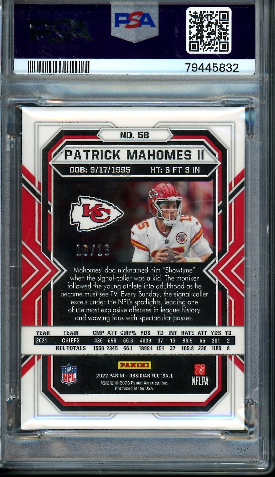 2022 Panini Obsidian Patrick Mahomes Electric Etch Purple Flood /16 PSA 9 Chiefs - Trading Card Market