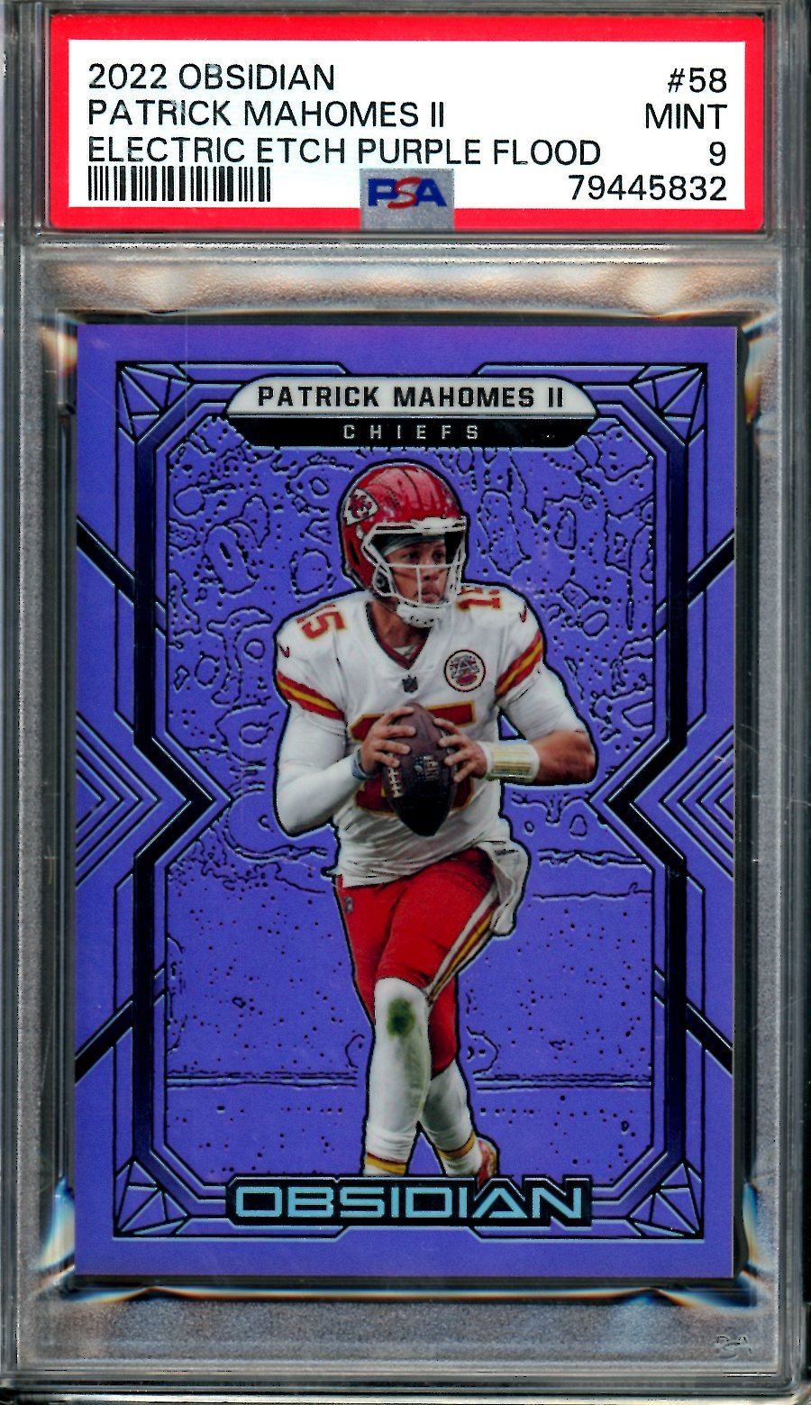 2022 Panini Obsidian Patrick Mahomes Electric Etch Purple Flood /16 PSA 9 Chiefs