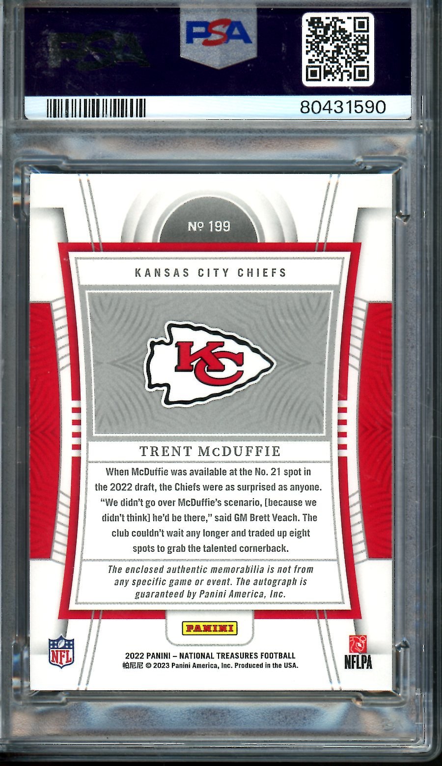 2022 Panini National Treasures Trent McDuffie Rookie NFL Shield 1/1 Patch Autograph PSA 9 Chiefs - Trading Card Market
