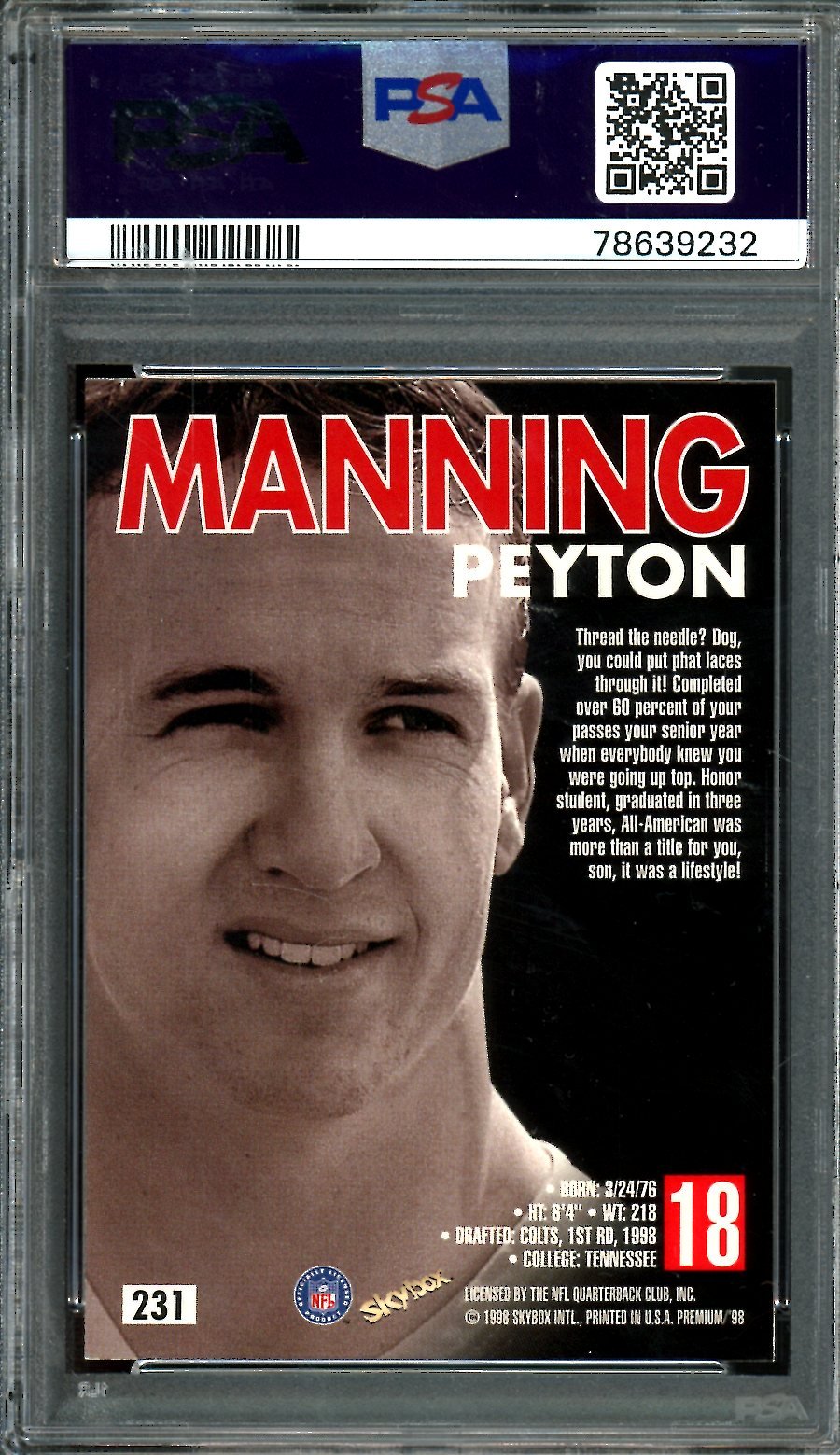 1998 Fleer Skybox Premium Peyton Manning Rookie PSA 8 Colts - Trading Card Market