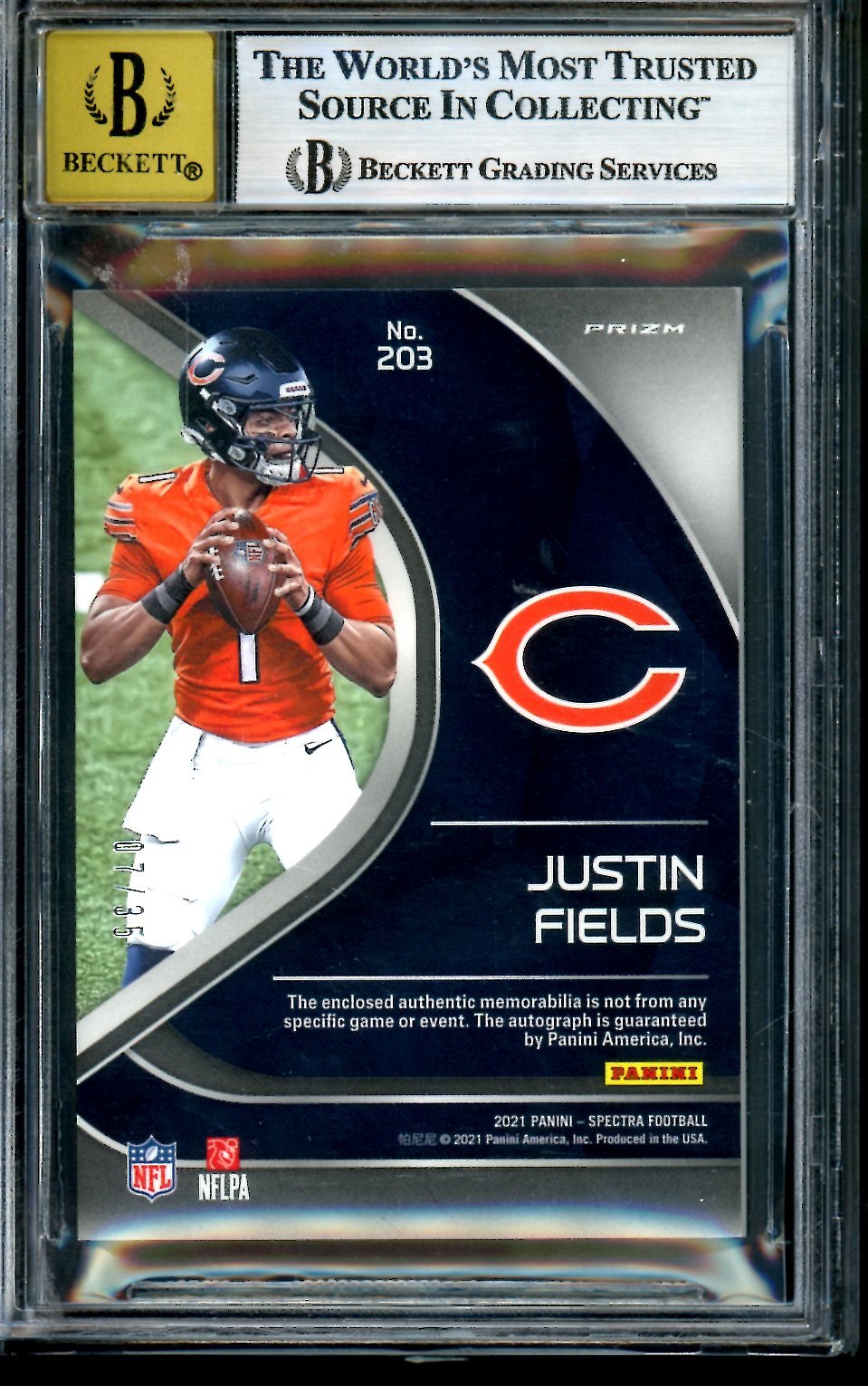 2021 Panini Spectra Justin Fields Rookie Neon Green RPA /35 BGS 8.5 Bears