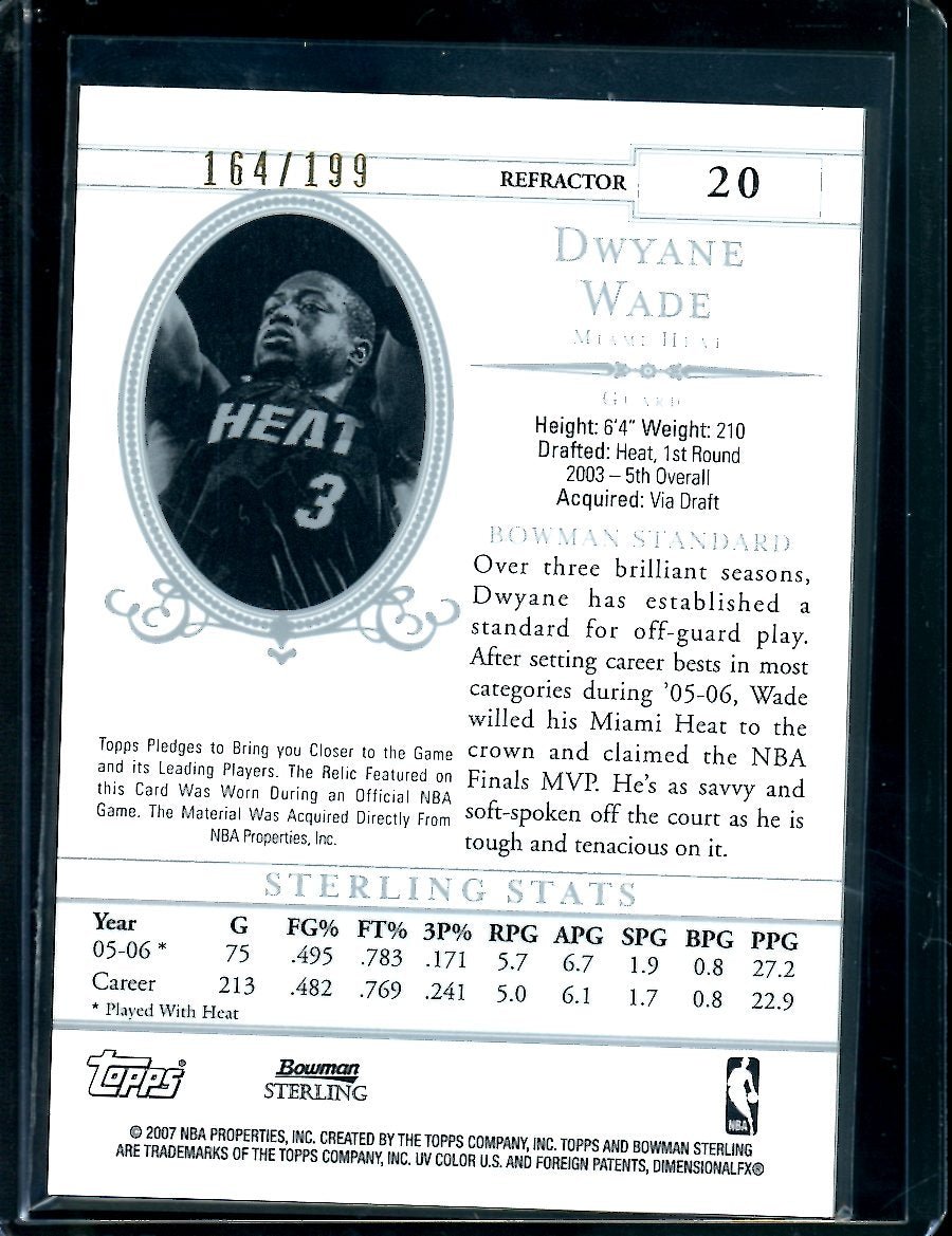 2007 Bowman Sterling Dwayne Wade Relic /199 Heat - Trading Card Market