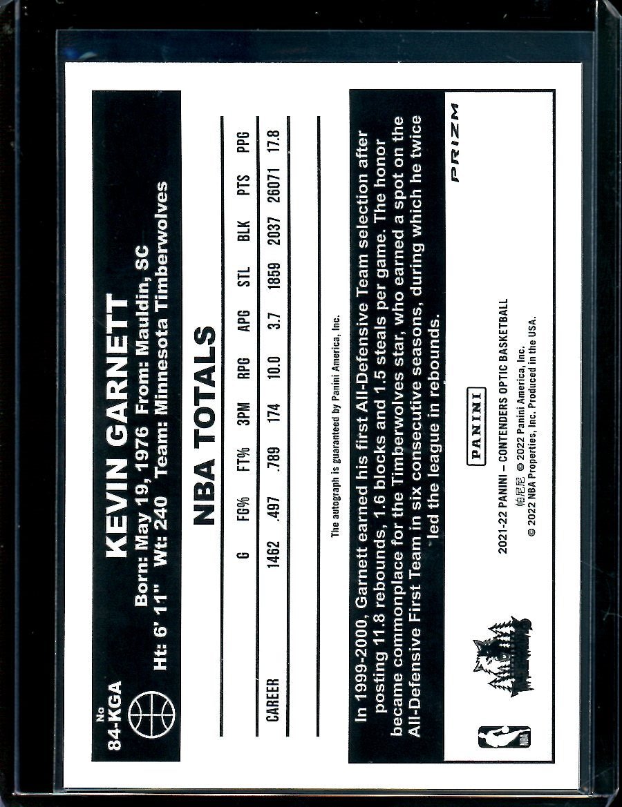 2021/22 Panini Contenders Optic Kevin Garnett Throwback Autograph Timberwolves - Trading Card Market