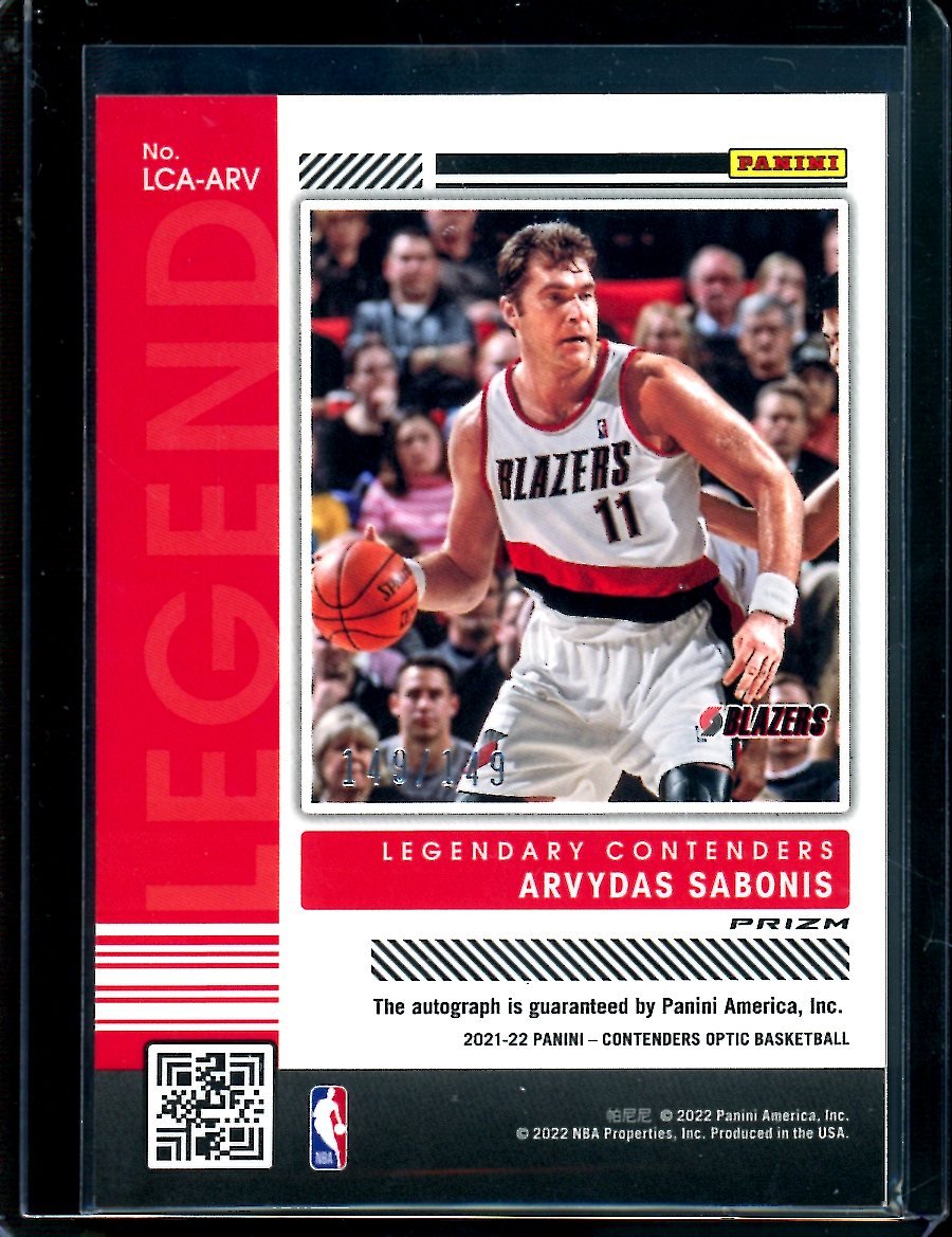 2021/22 Panini Contenders Optic Arvydas Sabonis Legendary Contenders Autograph /149 Trail Blazers - Trading Card Market