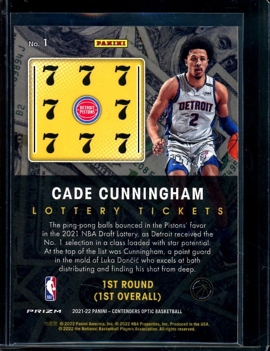 2021/22 Panini Contenders Optic Cade Cunningham Rookie Lottery Tickets /75 Pistons - Trading Card Market