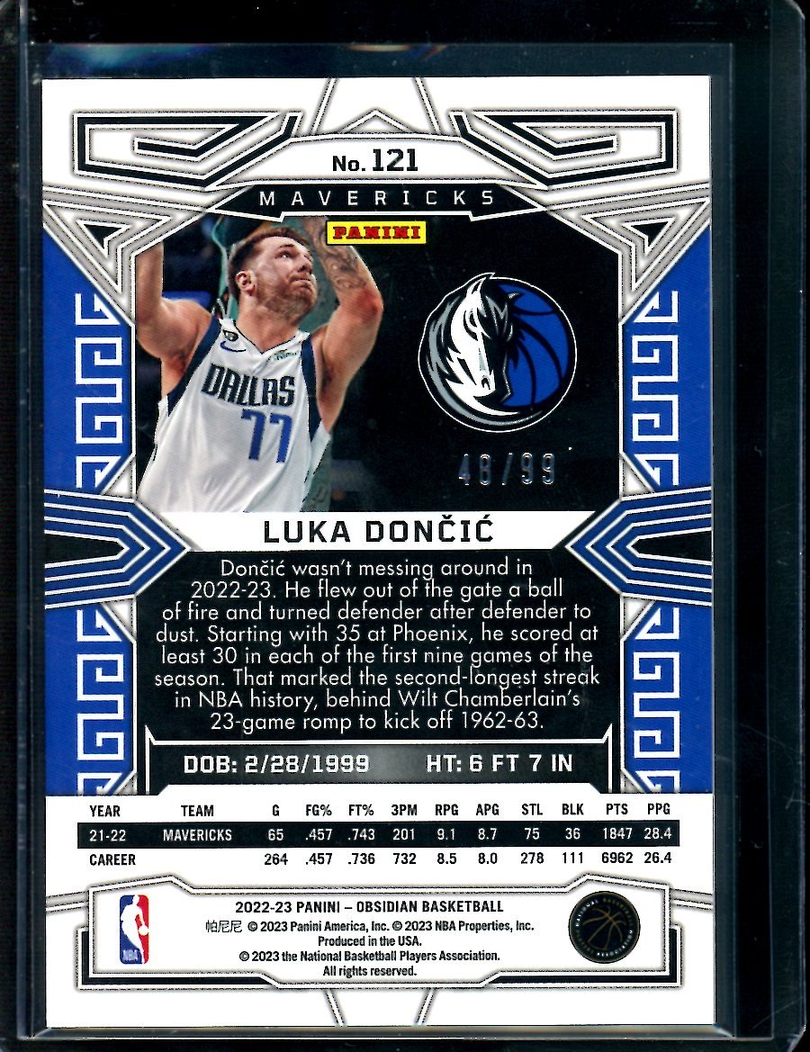 2022/23 Panini Obsidian Luka Doncic Purple /99 Mavericks - Trading Card Market