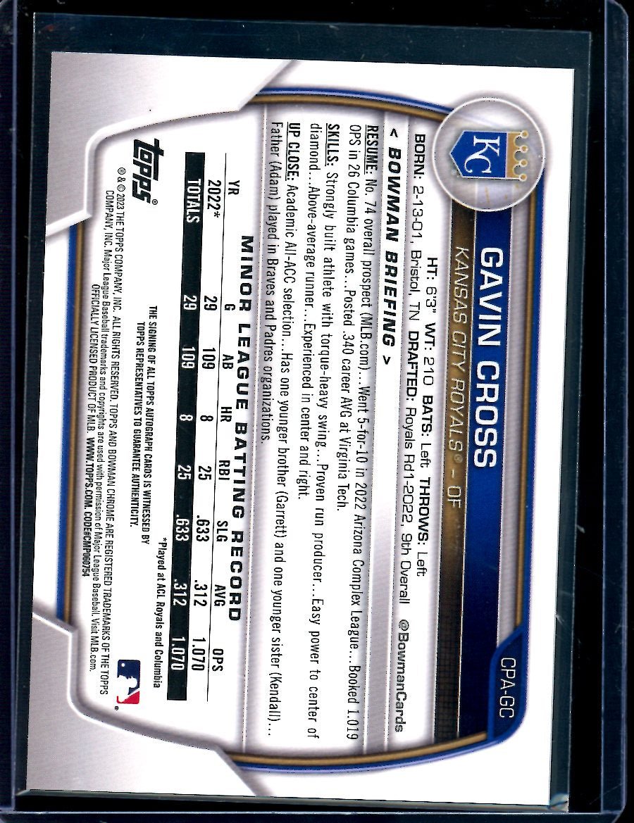 2023 Bowman Chrome Gavin Cross 1st Bowman Autograph Green /99 Royals - Trading Card Market