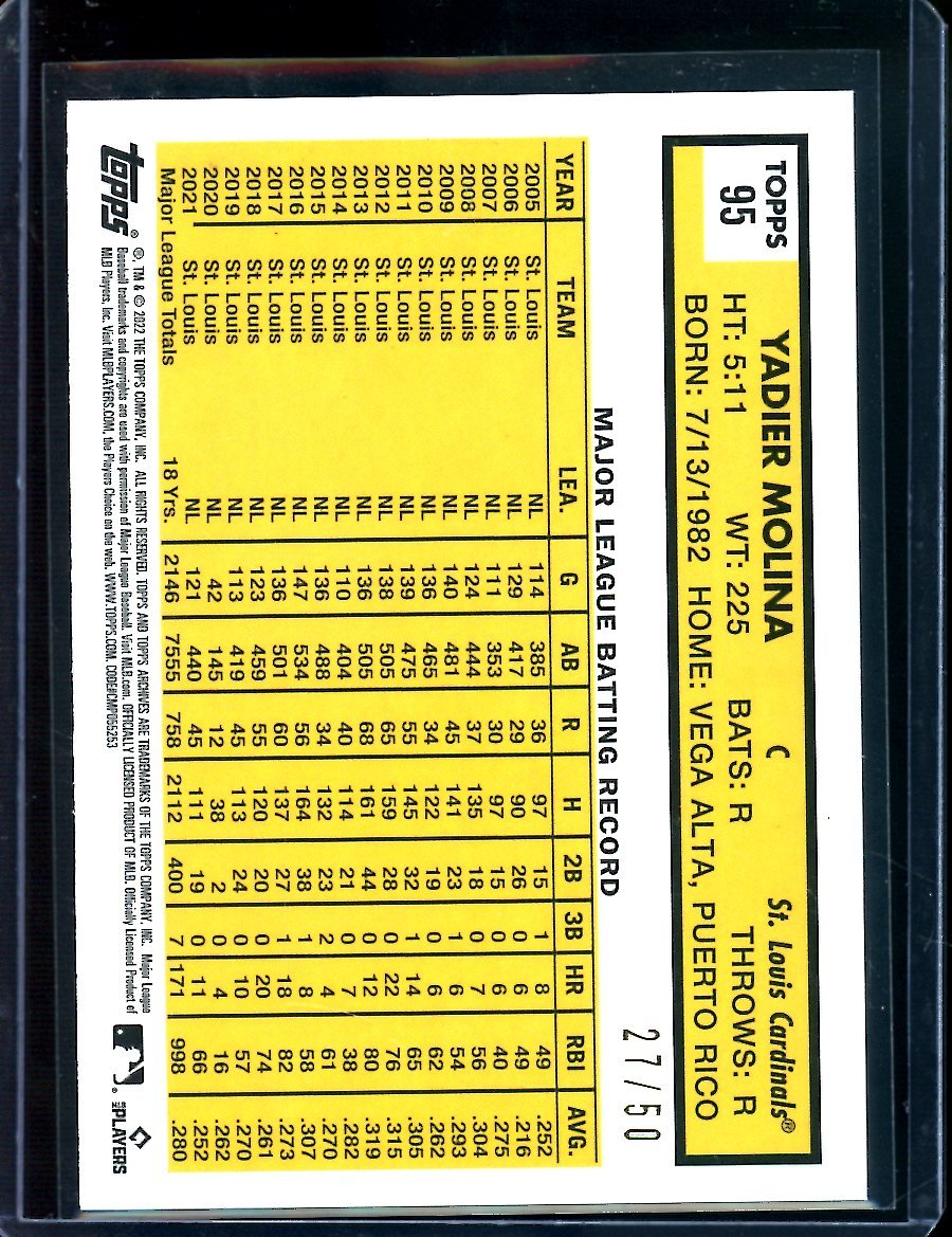 2022 Topps Platinum Anniversary Yadier Molina Shimmer /50 Cardinals - Trading Card Market