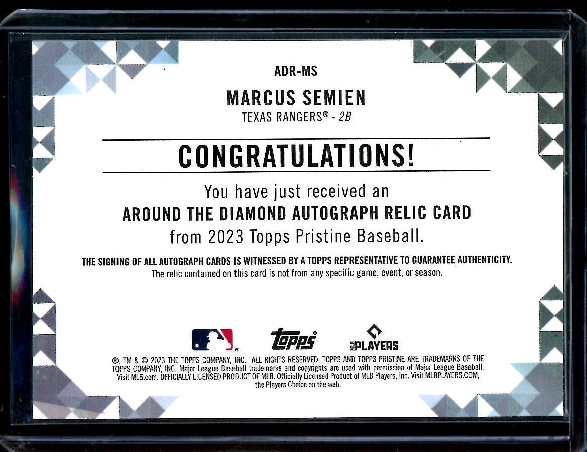2023 Topps Pristine Marcus Semien Around the Diamond Patch Autograph Rangers
