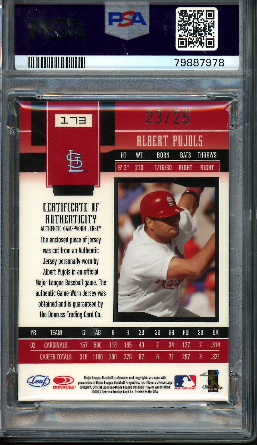 2003 Leaf Certified Materials Albert Pujols Mirror Gold Patch /25 Authentic Cardinals - Trading Card Market