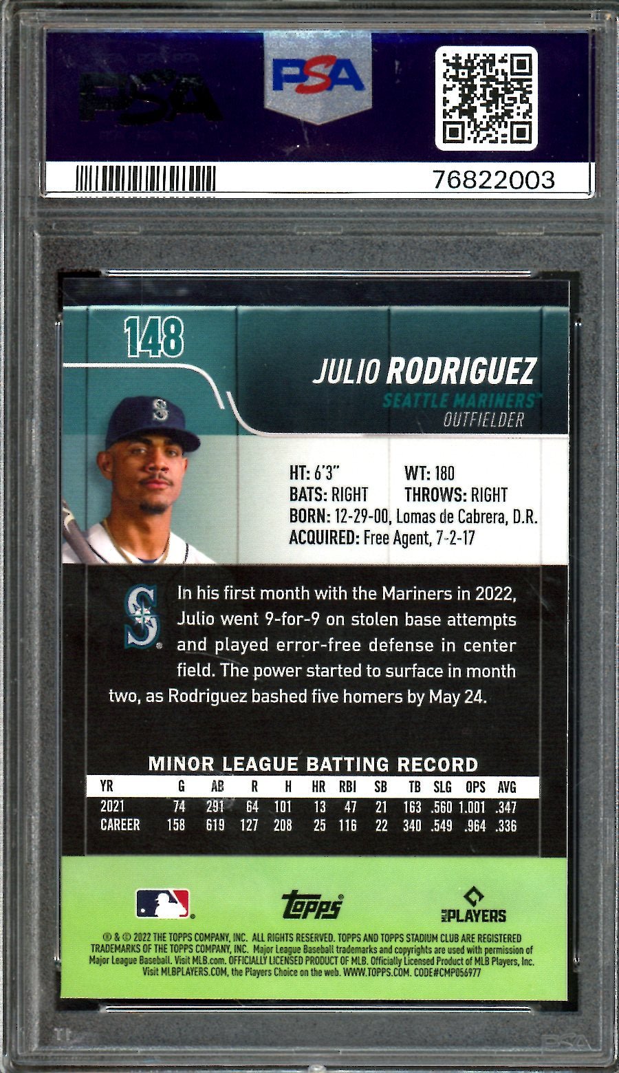2022 Topps Stadium Club Chrome Julio Rodriguez Rookie X - Fractor PSA 10 Mariners - Trading Card Market