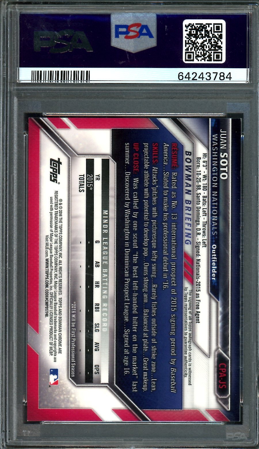 2016 Topps Bowman Chrome Juan Soto 1st Bowman Chrome Autograph PSA 9 Nationals - Trading Card Market