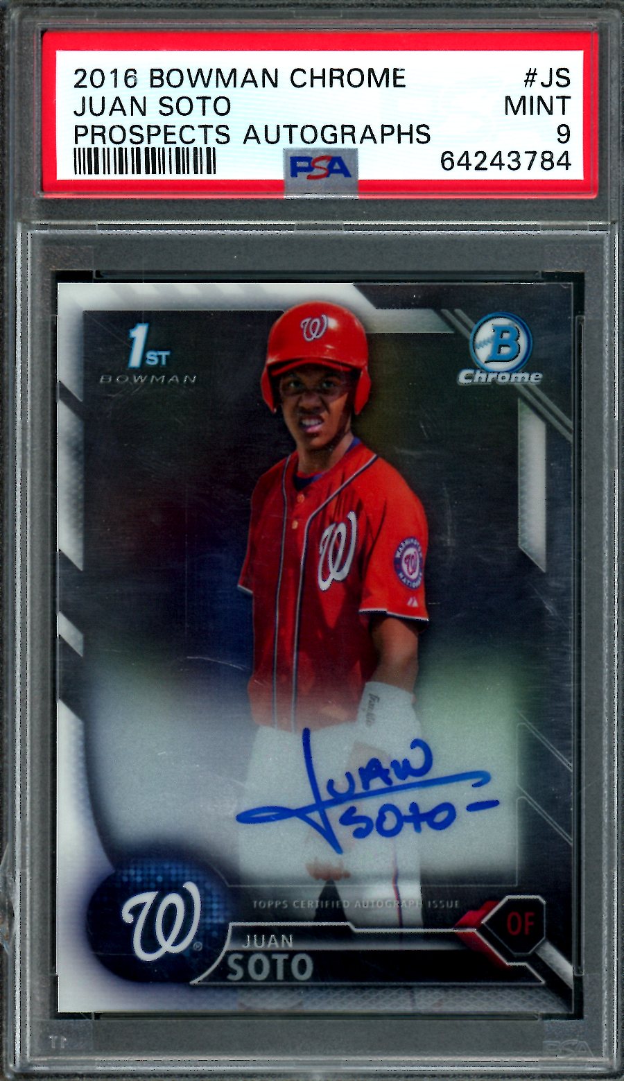 2016 Topps Bowman Chrome Juan Soto 1st Bowman Chrome Autograph PSA 9 Nationals