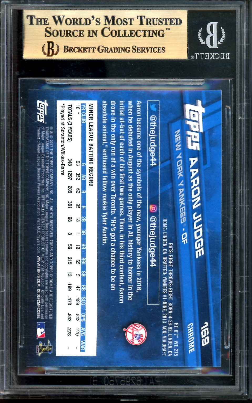 2017 Topps Chrome Aaron Judge Rookie BGS 10 Yankees - Trading Card Market