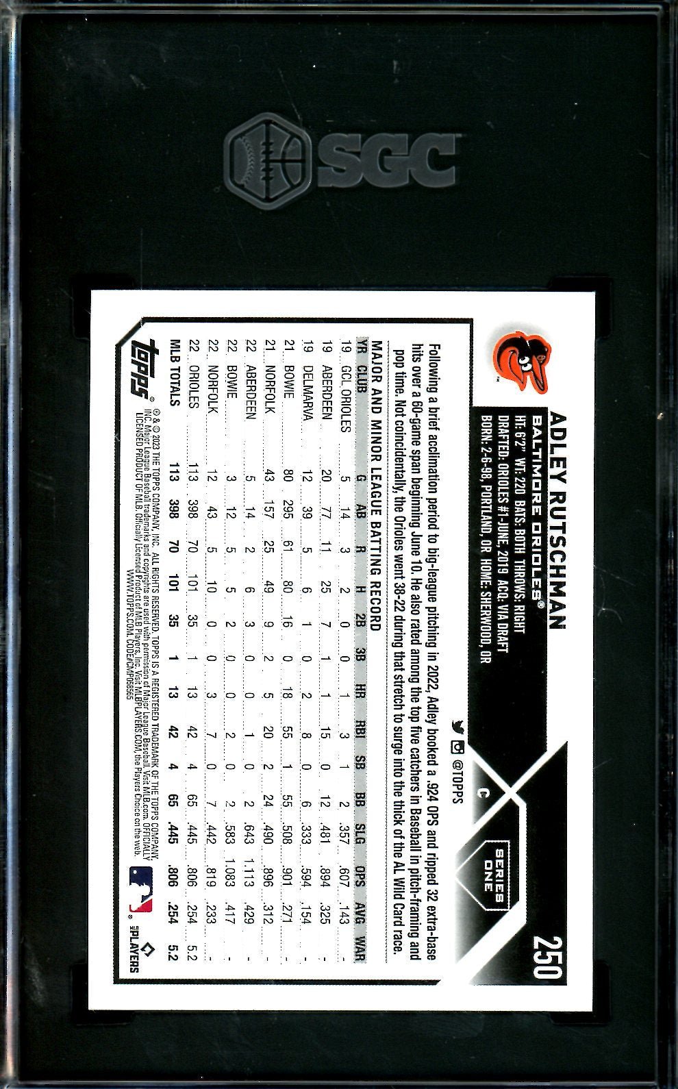 2023 Topps Series One Adley Rutschman Rookie SGC 10 Orioles - Trading Card Market