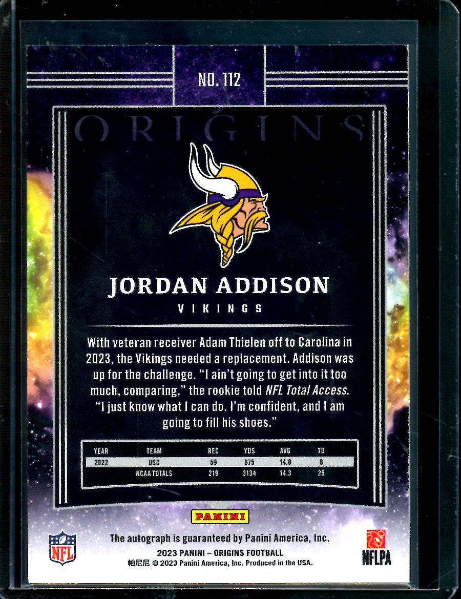 2023 Panini Origins Jordan Addison Rookie Autograph /99 Vikings - Trading Card Market