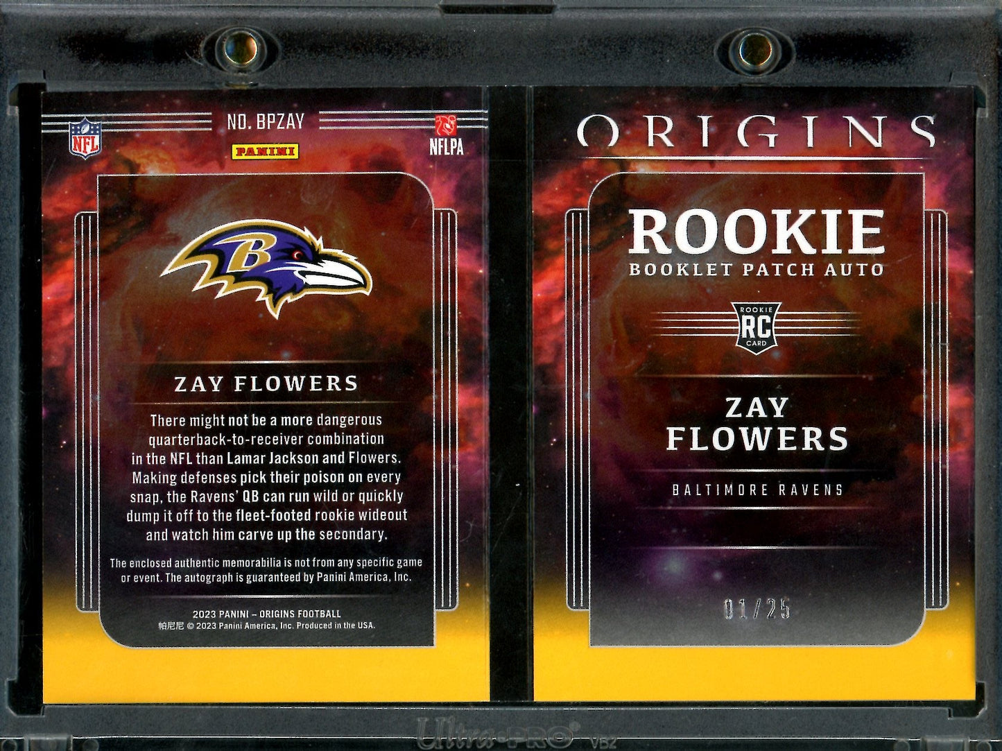 2023 Panini Origins Zay Flowers Rookie Booklet Patch Autograph /25 Ravens