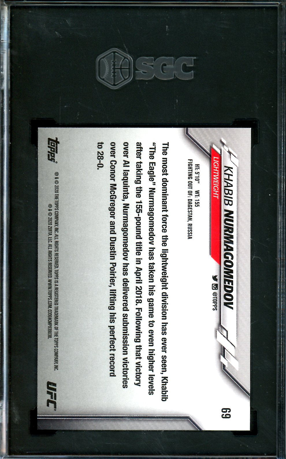 2020 Topps Topps Khabib Nurmagonedov Rainbow Foil SGC 10 UFC