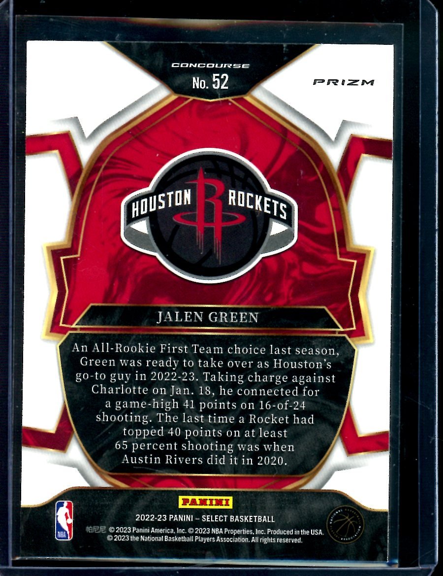 2022/23 Panini Select Jalen Green Concourse Cosmic Rockets - Trading Card Market