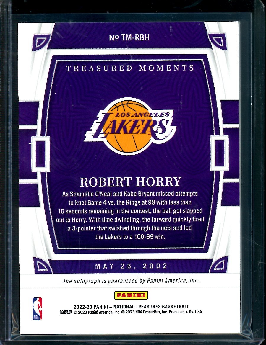 2022/23 Panini National Treasures Robert Horry Treasured Moments Auto /99 Lakers - Trading Card Market