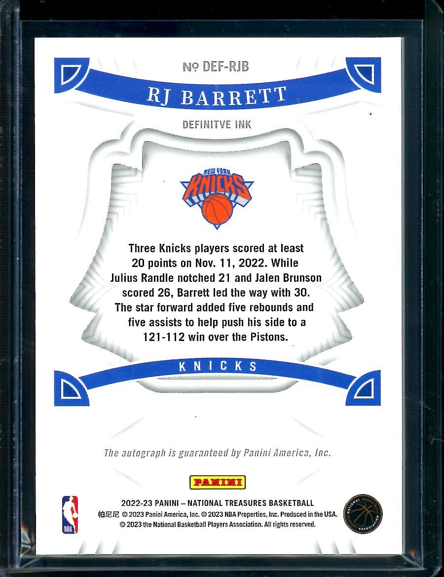 2022/23 Panini National Treasures RJ Barrett Definitive Ink Auto /49 Knicks - Trading Card Market