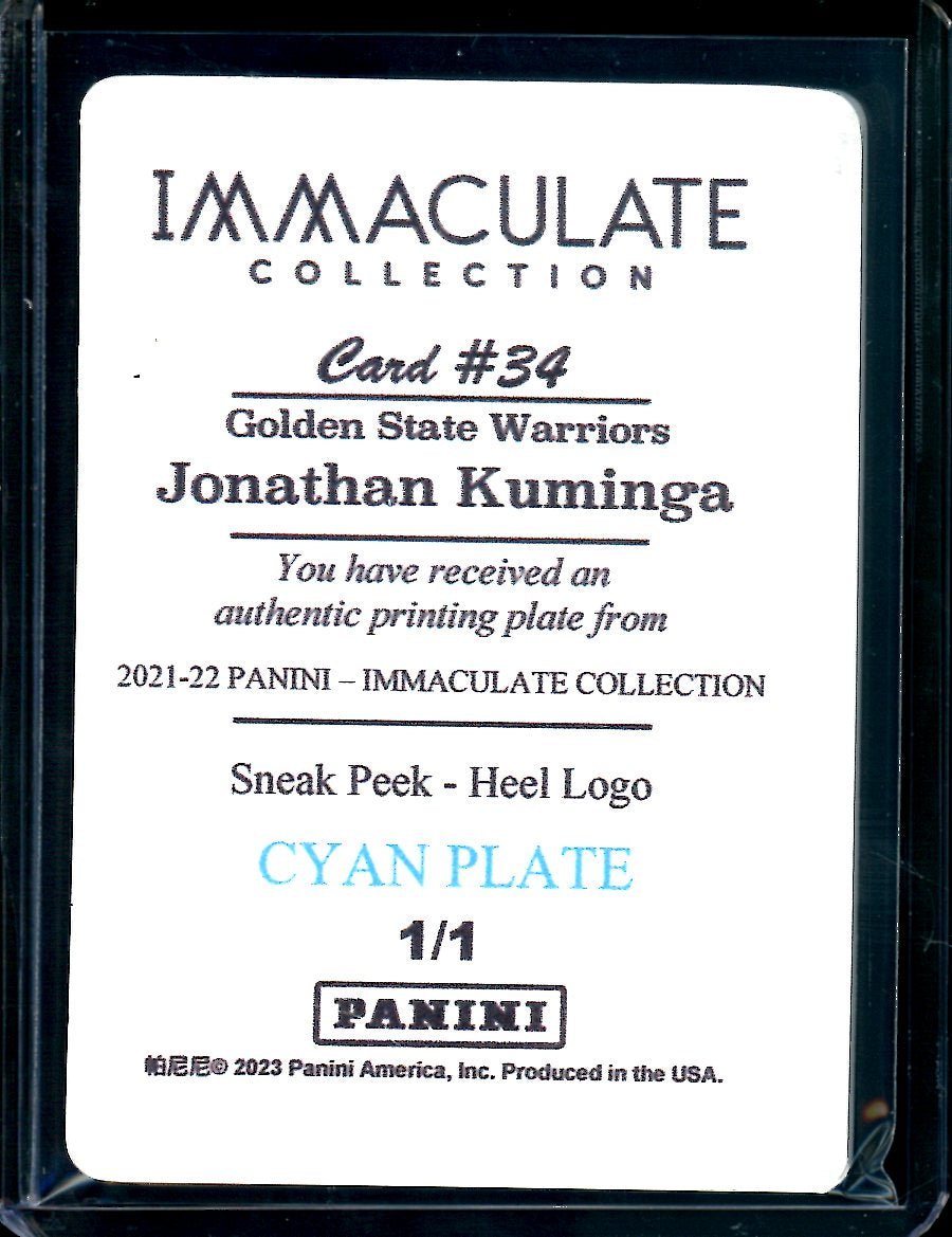 2022/23 Panini Immaculate Jonathan Kuminga Rookie Printing Plate 1/1 Warriors - Trading Card Market