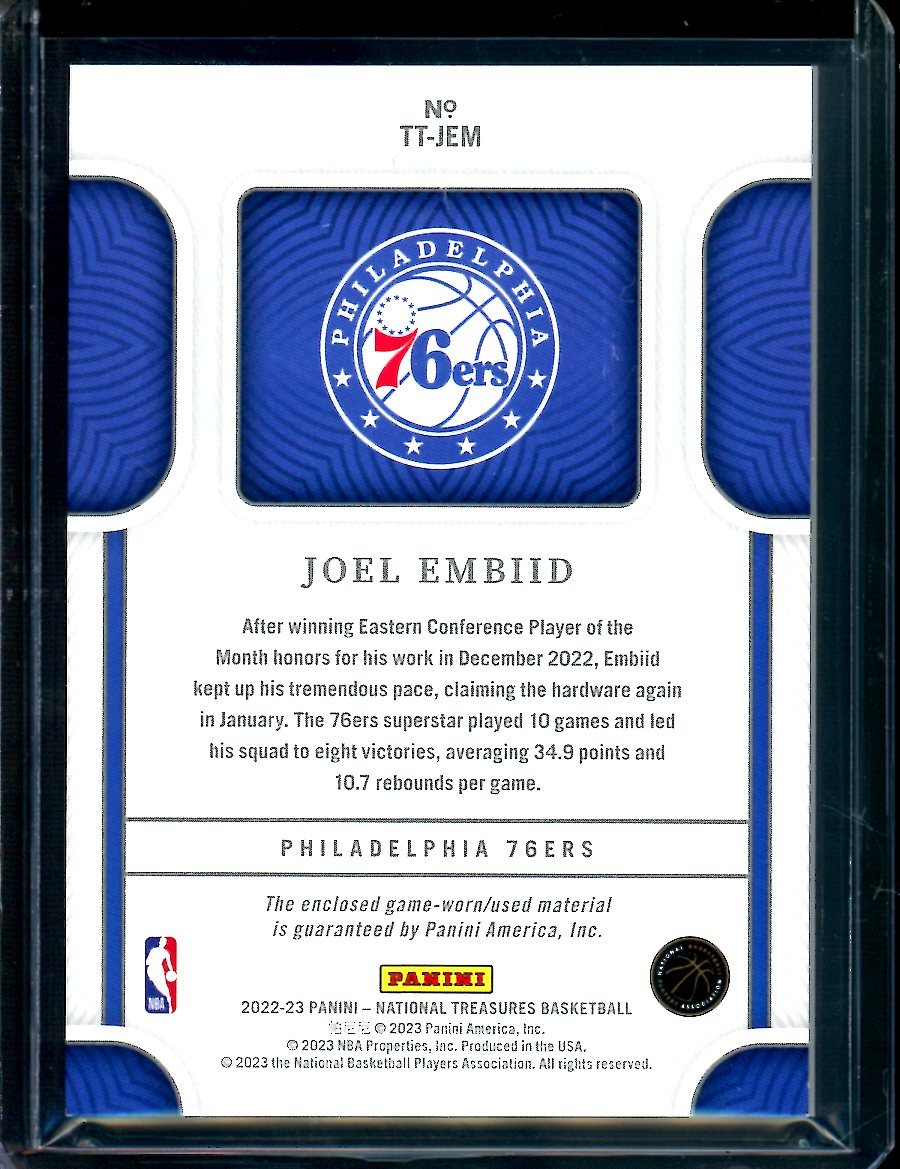 2022/23 Panini National Treasures Joel Embiid Tremendous Treasures Patch /99 76ers - Trading Card Market