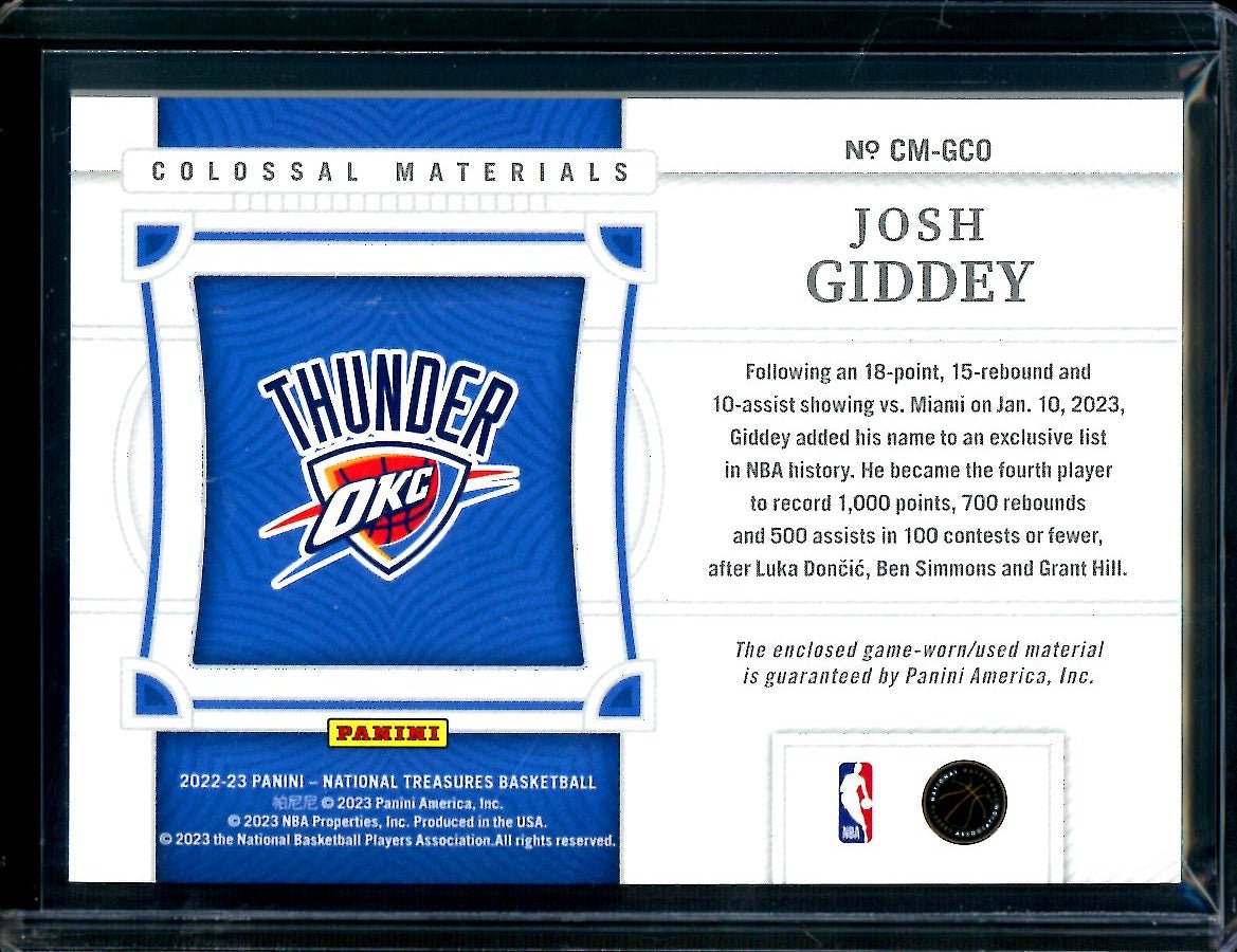2022/23 Panini National Treasures Josh Giddey Colossal Patch /99 Thunder - Trading Card Market