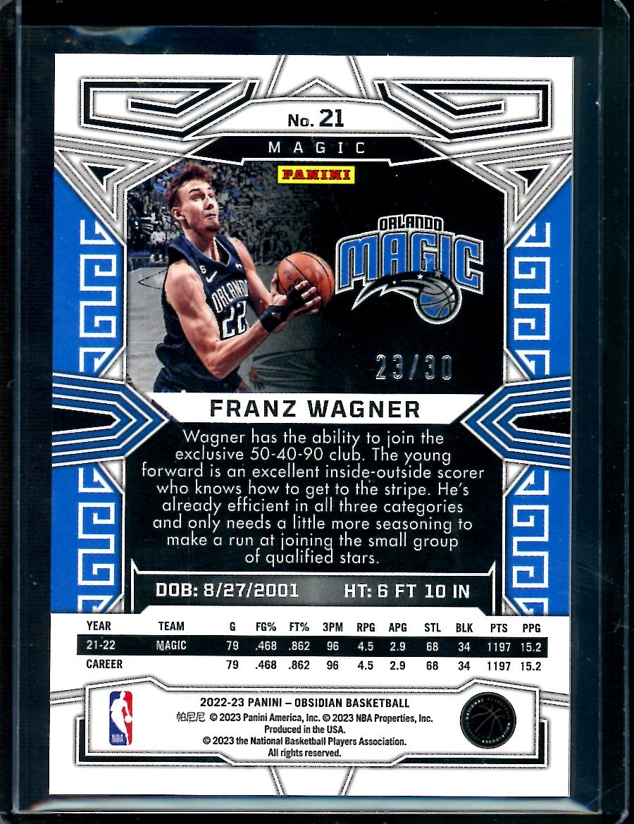 2022/23 Panini Obsidian Franz Wagner Blue /30 Magic - Trading Card Market