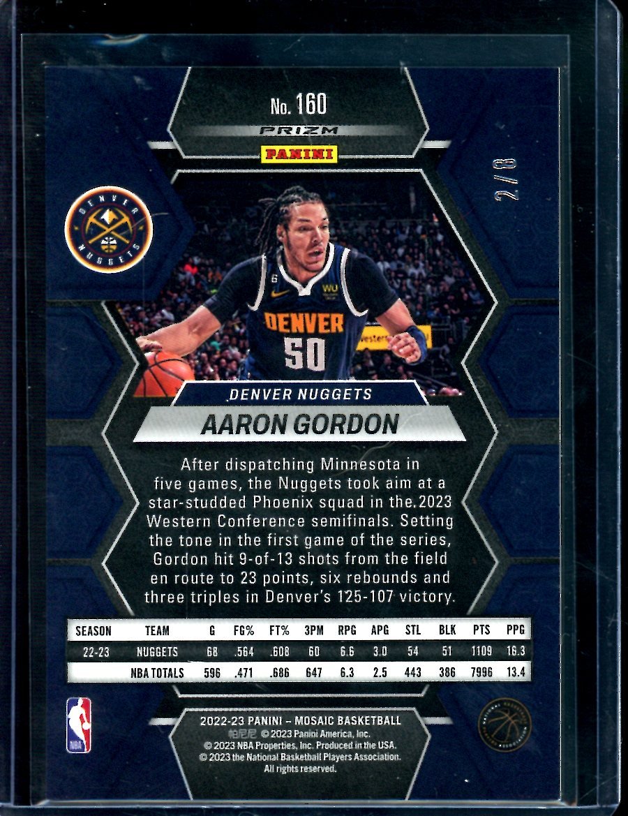 2022/23 Panini Mosaic Aaron Gordon Black Gold /8 Nuggets